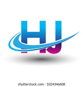 initial letter HJ logotype company name colored blue and magenta swoosh design. vector logo for business and company identity.