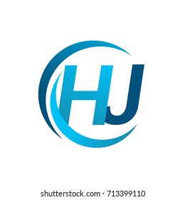 initial letter HJ logotype company name blue circle and swoosh design. vector logo for business and company identity.