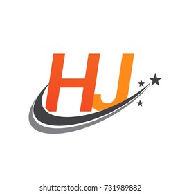 initial letter HJ logotype company name colored orange and grey swoosh star design. vector logo for business and company identity.