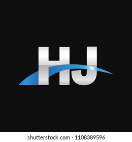 Initial letter HJ, overlapping movement swoosh logo, metal silver blue color on black background
