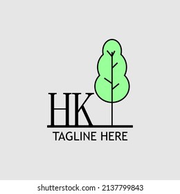 Initial letter HK with green tree logo. Minimal, simple and unique.
