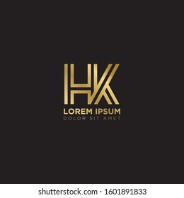 Initial Letter HK linked uppercase overlap modern gold logo vector design template. Suitable for business, consulting group company.