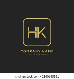 Letra inicial diseño del logotipo HK concepto de vector oscuro con elemento cuadrado dorado. Diseño del logo de la carta HK.