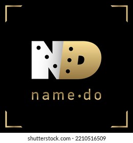 Initial Letter HK. Logo Emblem Monogram HK. Gold and silver Letter on Black background with dot.  Vector illustration