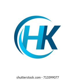 initial letter HK logotype company name blue circle and swoosh design. vector logo for business and company identity.