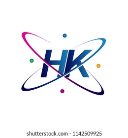 initial letter HK logotype science icon colored blue, red, green and yellow swoosh design. vector logo for business and company identity.
