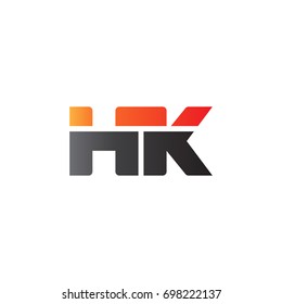 Initial letter HK, straight linked line bold logo, gradient fire red black colors