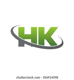 initial letter HK swoosh ring company logo green gray