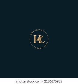 Icono de vector floral de la letra inicial hl