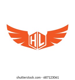 Initial Letter HL Logo, Hexagonoal Shape with Wings Icon