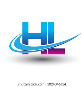 initial letter HL logotype company name colored blue and magenta swoosh design. vector logo for business and company identity.