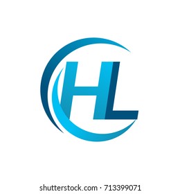 initial letter HL logotype company name blue circle and swoosh design. vector logo for business and company identity.