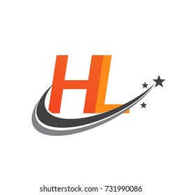 initial letter HL logotype company name colored orange and grey swoosh star design. vector logo for business and company identity.