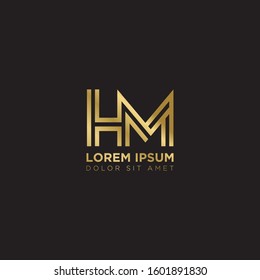 Initial Letter HM linked uppercase overlap modern gold logo vector design template. Suitable for business, consulting group company.