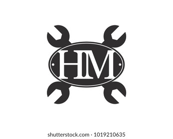 Initial letter HM logo automotive club with crossed wrench black