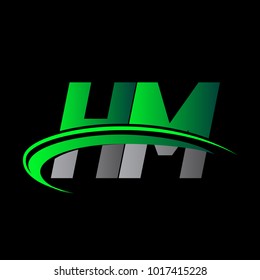 initial letter HM logotype company name colored green and black swoosh design. vector logo for business and company identity.