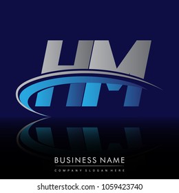 initial letter HM logotype company name colored blue and grey swoosh design. vector logo for business and company identity.