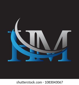 initial letter HM logotype company name colored blue and grey swoosh design. vector logo for business and company identity.