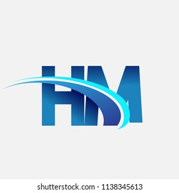 initial letter HM logotype company name colored blue and swoosh design. vector logo for business and company identity.