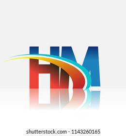 initial letter HM logotype company name colored red and blue and swoosh design. vector logo for business and company identity.
