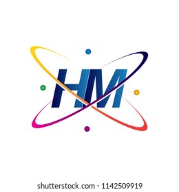 initial letter HM logotype science icon colored blue, red, green and yellow swoosh design. vector logo for business and company identity.
