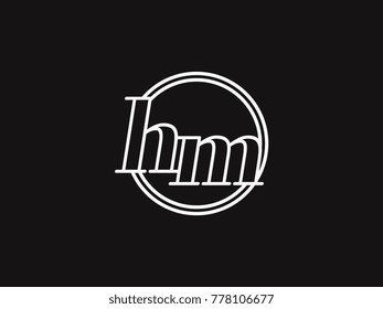 Initial letter hm lowercase outline inside the circle logo template white on black background