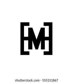 Initial Letter HM MH Black Logo With Letter M in the Middle of Letter H Icon