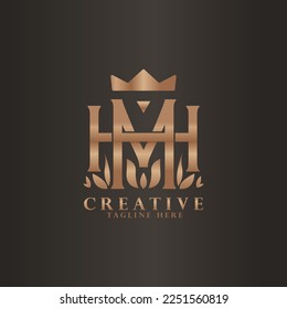 Letra inicial HM o MH combinan el logotipo de la corona de la hoja real