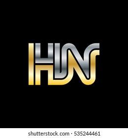 Initial Letter HN Linked Design Logo Gold Silver