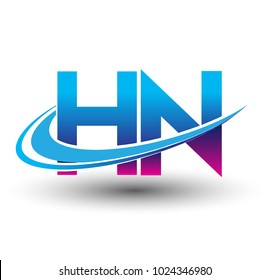 initial letter HN logotype company name colored blue and magenta swoosh design. vector logo for business and company identity.