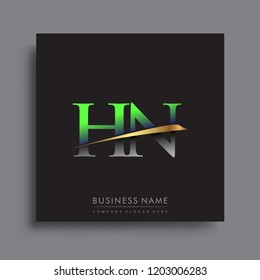 initial letter HN logotype company name colored green and gold swoosh design. vector logo for business and company