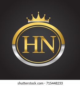 initial letter HN logotype company name with oval shape and crown, gold and silver color. vector logo for business and company identity.