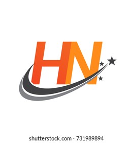 initial letter HN logotype company name colored orange and grey swoosh star design. vector logo for business and company identity