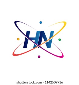 initial letter HN logotype science icon colored blue, red, green and yellow swoosh design. vector logo for business and company identity.
