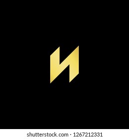 Initial letter HN NH N minimalist art logo, gold color on black background.