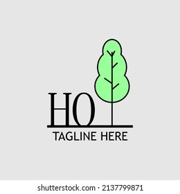 Initial letter HO with green tree logo. Minimal, simple and unique.
