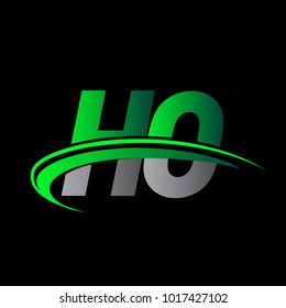 initial letter HO logotype company name colored green and black swoosh design. vector logo for business and company identity.