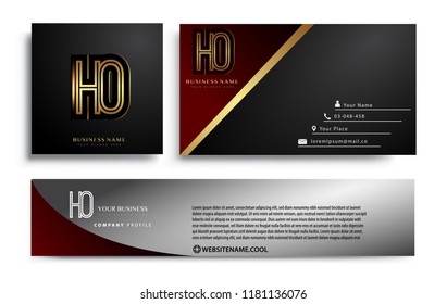 initial letter HO logotype company name colored gold elegant design. Vector sets for business identity on black background.