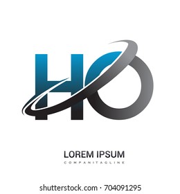 initial letter HO logotype company name colored blue and grey swoosh design. logo design for business and company identity.