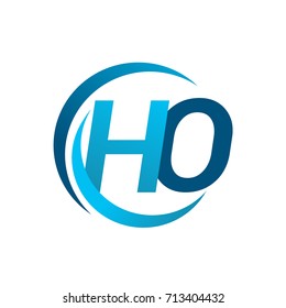 initial letter HO logotype company name blue circle and swoosh design. vector logo for business and company identity.