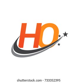 initial letter HO logotype company name colored orange and grey swoosh star design. vector logo for business and company identity.