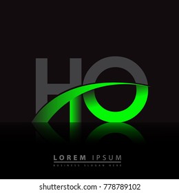 initial letter HO logotype company name colored green and black swoosh design. vector logo for business and company identity.
