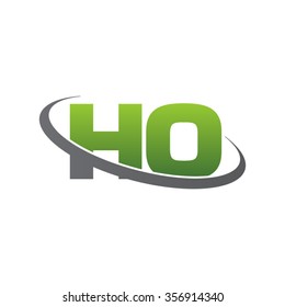 initial letter HO swoosh ring company logo green gray