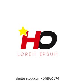 Initial letter ho yellow star logo red black