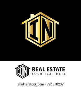 Initial Letter IN House Logo with Gold Color