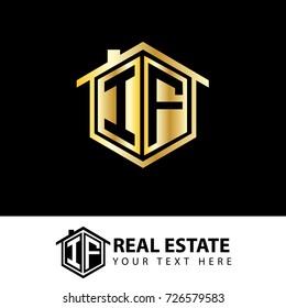 Initial Letter IF House Logo with Gold Color