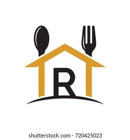initial letter house spoon and fork logo restaurant