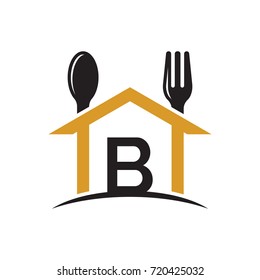 initial letter house spoon and fork logo restaurant