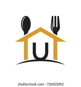initial letter house spoon and fork logo restaurant