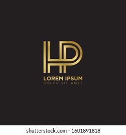 Initial Letter HP linked uppercase overlap modern gold logo vector design template. Suitable for business, consulting group company.